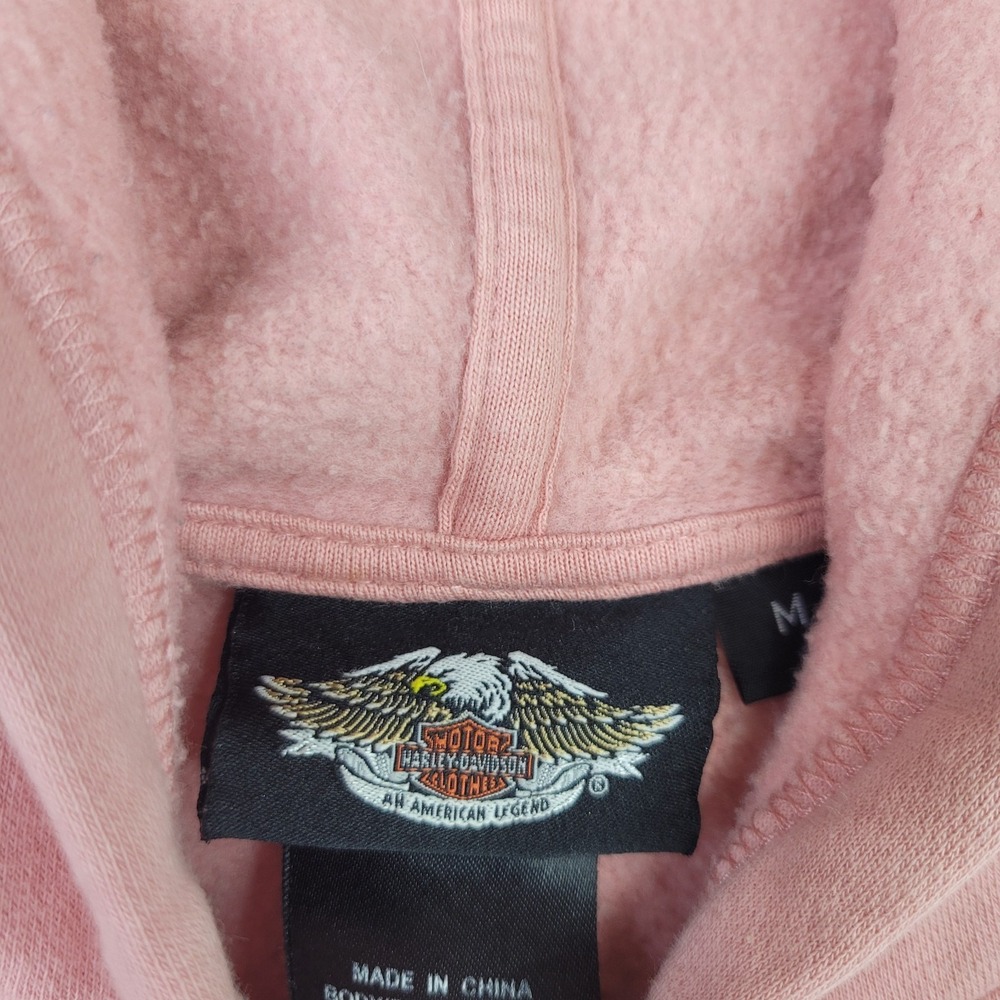Harley Davidson Hoodie Womens M Pink Full Zip Drawstring Biker Jacket - Picture 3 of 9